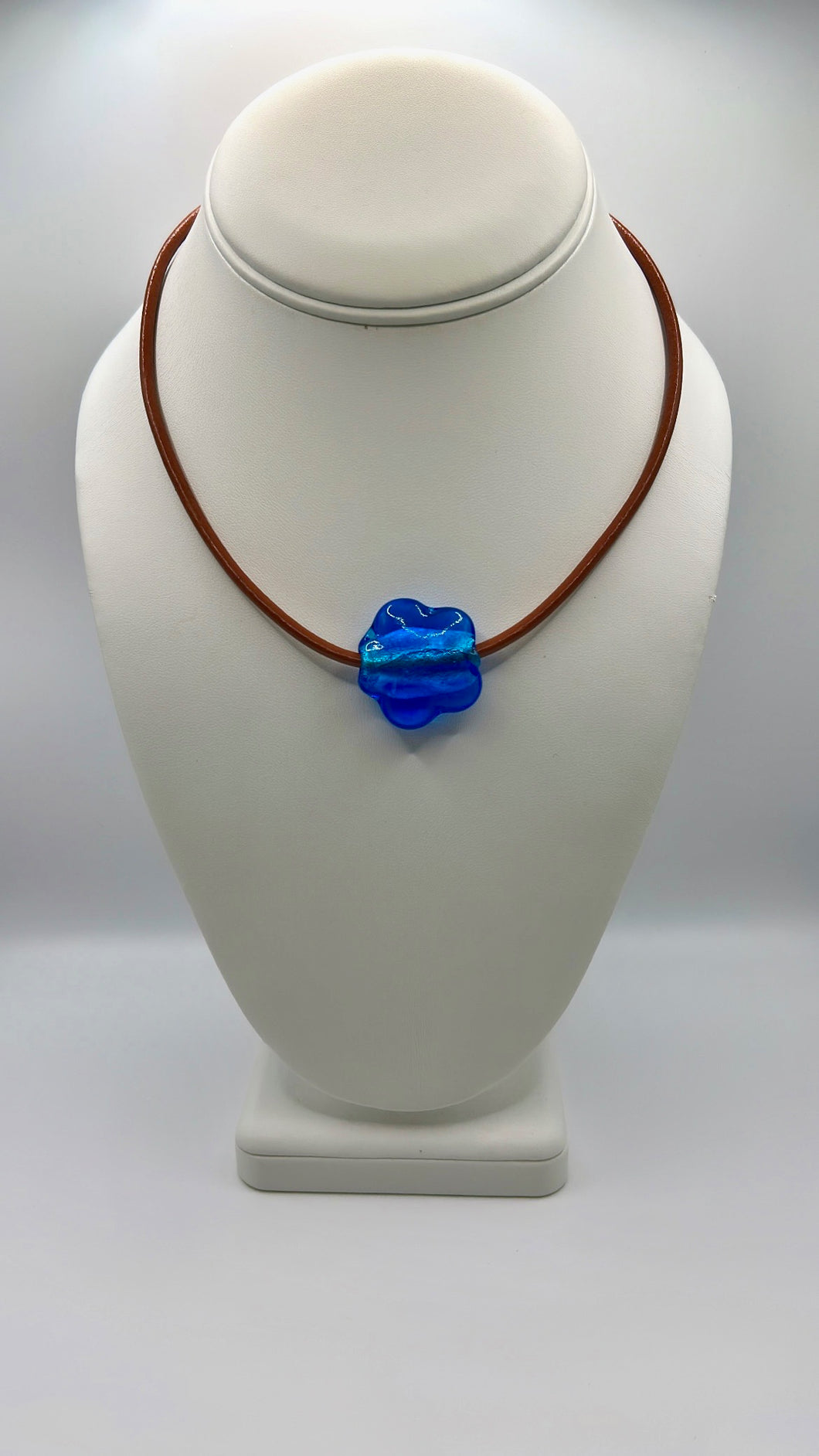 Blue Glass Flower Necklace