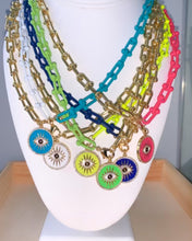 Load image into Gallery viewer, Enamel Two-Tone Evil Eye Necklace
